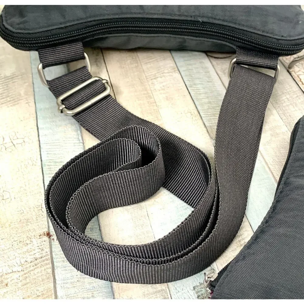 BAGGALLINI GRAY NYLON CANVAS ZIP TOP POCKETS X-BODY SHOULDER BAG HANDBAG PURSE